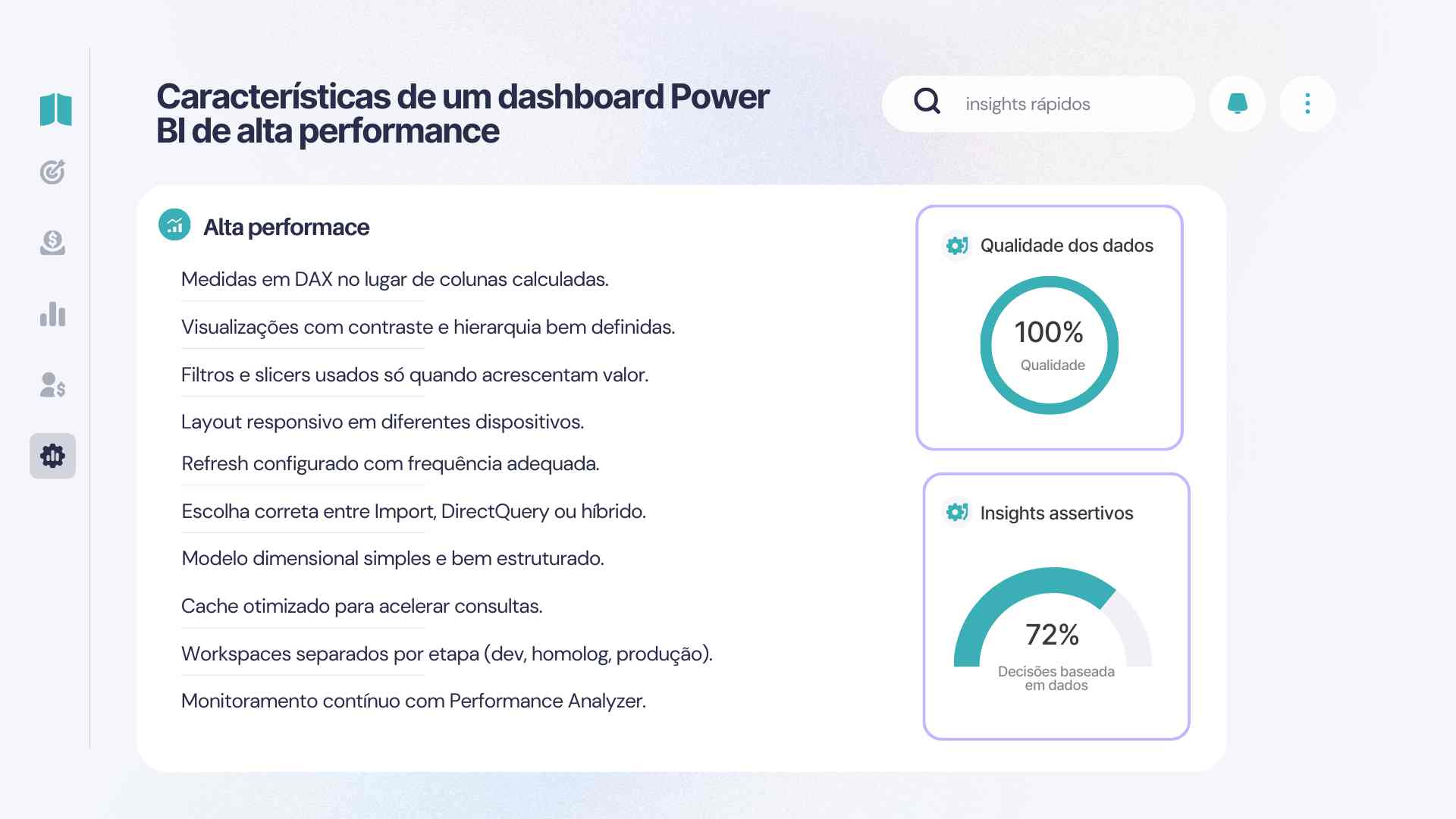 tabela mostra o que são dashboards de power bi de alta performance